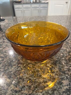 Amber Pressed Glass Serving Bowl